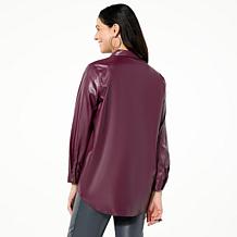 HUE Faux Leather Button Down Shirt