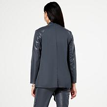 HUE Mixed Media Ponte and Faux Leather Cardigan