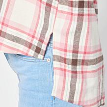 HUE Plaid Flannel Button-Down Hi-Low Hem Shirt