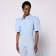 Hue Poplin Top with Puff Sleeve