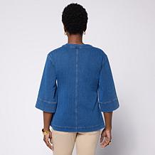 HUE V-Neck Denim Jacket with 3/4 Sleeves