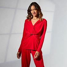 IMAN Global Chic Buckled Knit Cross-Front Top