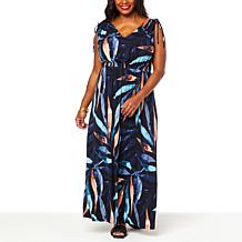 IMAN Global Chic Cinched Shoulder V-Neck Maxi Dress