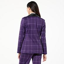 IMAN Global Chic Faux Leather Trimmed Ponte Blazer