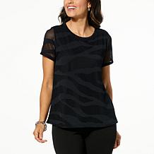 IMAN Global Chic Lined Mesh Knit Zebra Tee 