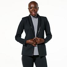 IMAN Global Chic Ponte Blazer with Faux Leather Trim
