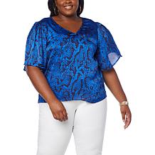 IMAN Global Chic Printed Bell-Sleeve Top