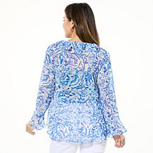 IMAN Global Chic Printed Flounce Tie-Front Blouse