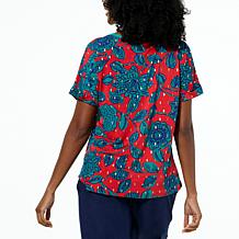 IMAN Global Chic Printed Mixed Media Top