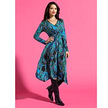 IMAN Global Chic Printed Runway Jersey Surplice Dress
