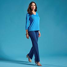 IMAN Global Chic Ribbed Top with Embellished Neckline
