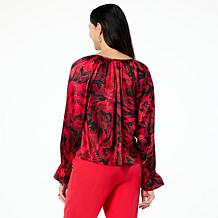 IMAN Global Chic Woven Split-Neck Balloon Sleeve Top