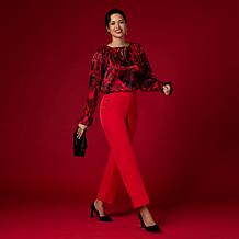 IMAN Global Chic Woven Wide-Leg Pant with Button Details