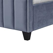 Inspired Home Poppy Velvet Channel Queen Bed w/ Nailhead Trim, Pink