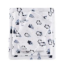 Intelligent Design Cotton Flannel Full Sheet Set - Blue Penguins