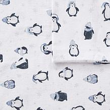 Intelligent Design Cotton Flannel Queen Sheet Set - Blue Penguins