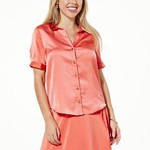 Jaclyn Smith Button Front Satin Top