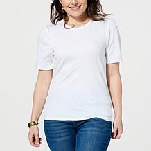 Jaclyn Smith Eyelet Knit Puff-Sleeve Tee