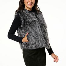 Jaclyn Smith Faux Suede Vest with Faux Fur Trim