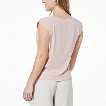 Jaclyn Smith Pleated Drape Cap-Sleeve Top