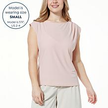 Jaclyn Smith Pleated Drape Cap-Sleeve Top
