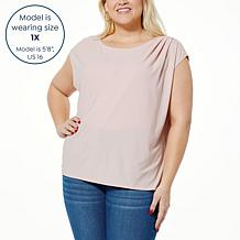 Jaclyn Smith Pleated Drape Cap-Sleeve Top