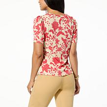 Jaclyn Smith Puff Sleeve Ribbed Knit Tee