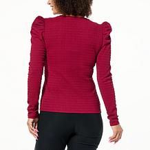 Jaclyn Smith Puff Sleeve V-Neck Top