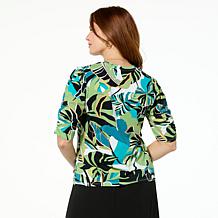 Jaclyn Smith Ruched Puff-Sleeve Cotton Slub Knit Tee