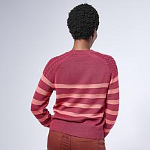 Jaclyn Smith Striped Raglan Cable Knit Crew Neck Sweater