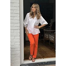 Jaclyn Smith Woven Voile Gathered Neck Romantic Blouse