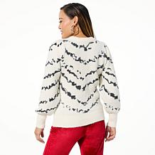 Jaclyn Smith Zebra Print Chainette Jacquard Sweater with Beads