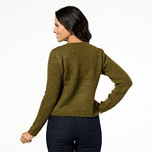 Jaclyn Smith Zipper-Front Sweater Jacket w/ Detachable Faux Fur Collar