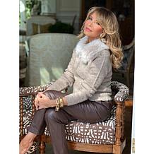 Jaclyn Smith Zipper-Front Sweater Jacket w/ Detachable Faux Fur Collar