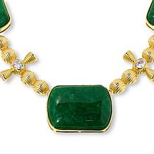 Jade of Yesteryear Green Jade Emerald-Cut Necklace with CZ Accents
