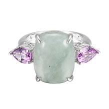 Jade of Yesteryear Sterling Silver Green Jade and Amethyst Ring