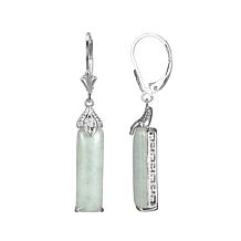 Jade of Yesteryear Sterling Silver Green Jade Cushion Drop Earrings