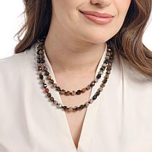 Jay King 36" Petrified Wood and Black Spinel SS Necklace