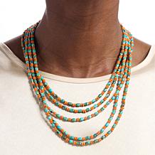 Jay King 5-Strand Orange Coral & Turquoise Bead Necklace