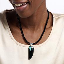 Jay King Black Chalcedony and Turquoise Pendant with Bead Necklace