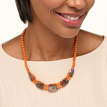 Jay King Orange Coral and Labradorite Reversible 18" Necklace