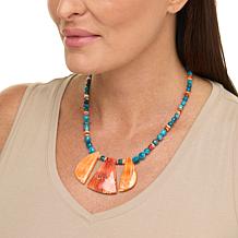 Jay King Orange Spiny Oyster Shell and Blue Apatite Necklace