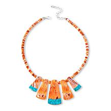 Jay King Orange Spiny Oyster Shell and Turquoise Inlay 18" Necklace