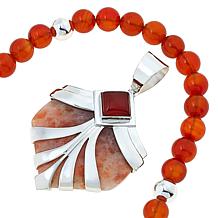 Jay King Red Sunstone and Chalcedony Pendant with Bead Necklace