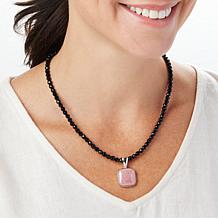 Jay King Rhodochrosite Cushion-Cut Pendant with Bead Necklace