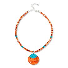 Jay King Spiny Oyster Shell and Turquoise Pendant with Bead Necklace