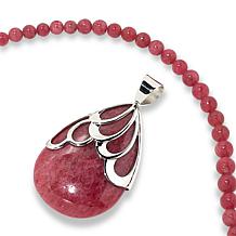 Jay King Sterling Silver Baroque Rose Rhodonite Pendant with Necklace