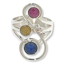 Jay King Sterling Silver Multicolor Sapphire 3-Stone Ring
