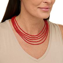 Jay King Sterling Silver Red Coral Bead 5-Strand 18" Necklace