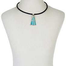 Jay King Turquoise Inlay Pendant with Black Leather Cord Necklace